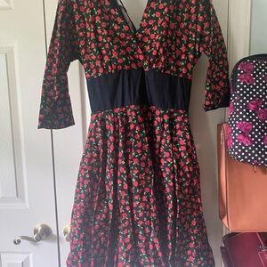 Chic Black and Red Floral Midi Dress